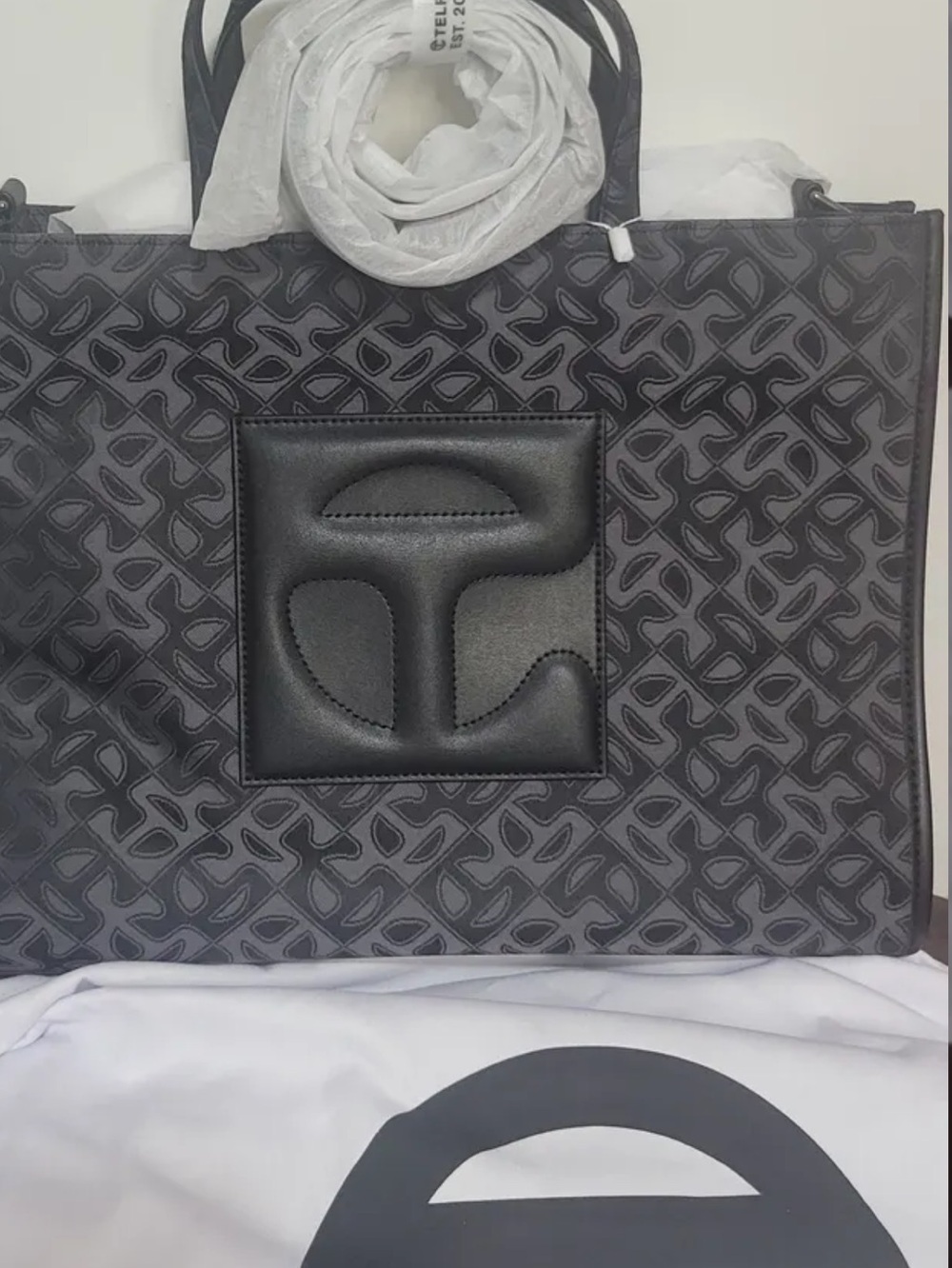 Telfar Medium Jacquard Shopper Black Monogram $240